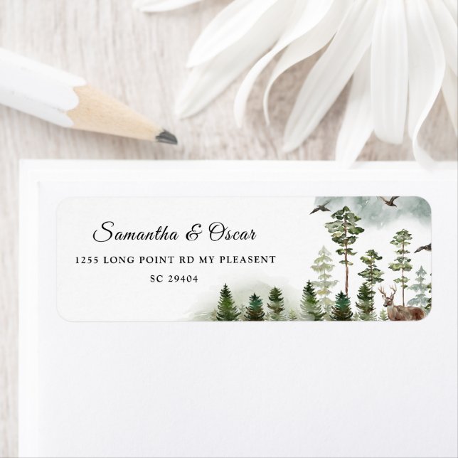 Etiqueta Bosque verde natural moderno | Árboles acuarelas (In situ)