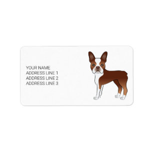 Etiqueta Boston Terrier Rojo Perro De Dibujos Animados Lind