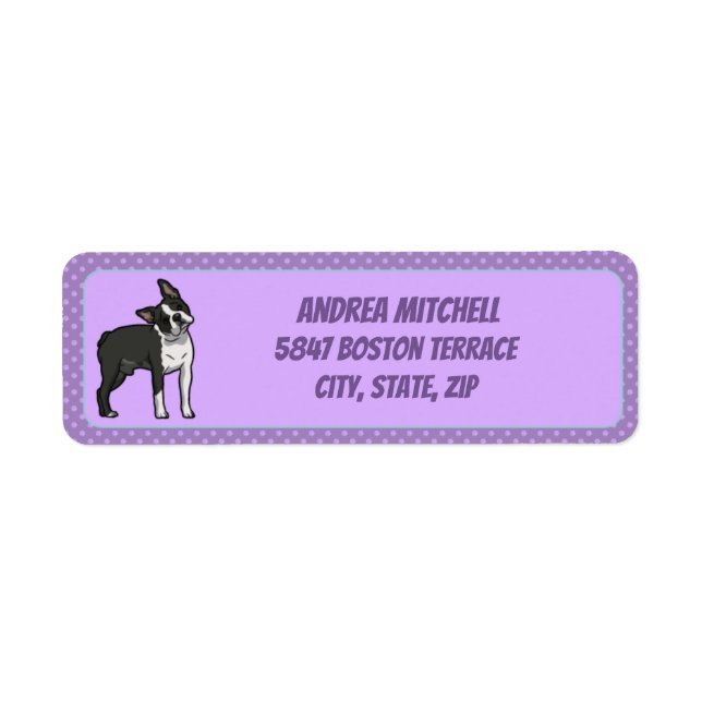 Etiqueta Boston Terrier with Light Purple Paw Prints (Frente)