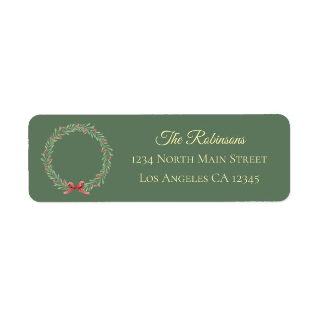 Etiqueta Botanical Christmas Wreath Modern Script Address (Frente)