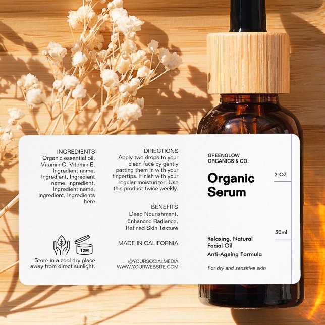 Etiqueta Botella coagulante estética moderna limpia y Minim (Zazzle Clean & Minimalist Modern Cosmetic Dropper Bottle  Label)