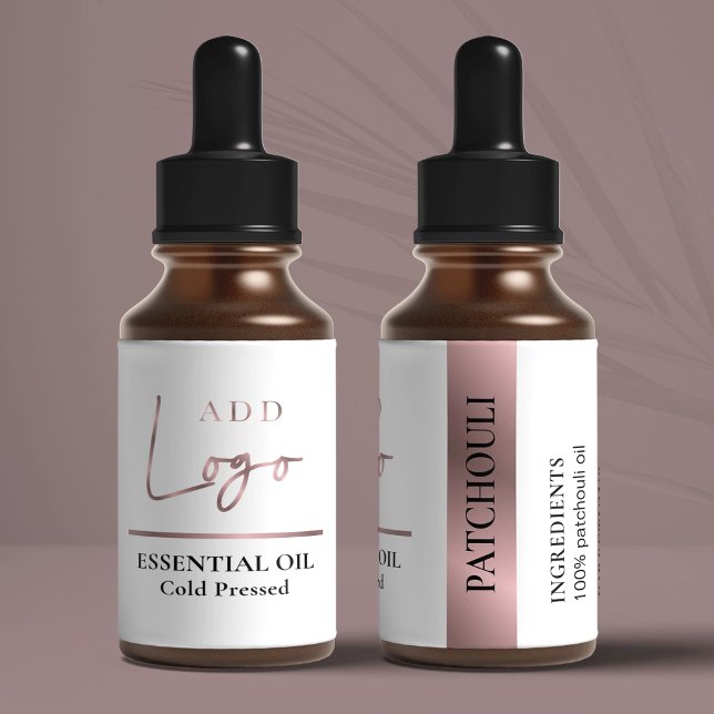 Etiqueta Botella de aceite esencial Rosa de moda con logoti (Brand your essential oil or cuticle oil bottles with this elegant bronze gold label design)