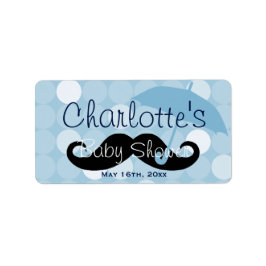 Etiqueta Botella de agua Baby Shower Mod Blue Dot Mustache