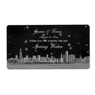 Etiqueta Botella de agua Chicago Skyline Black Gold Star H
