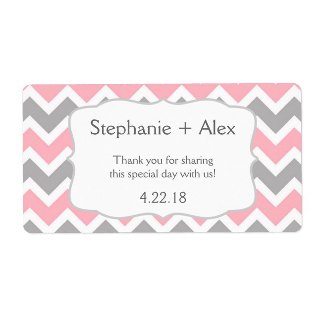 Etiqueta Botella de agua de Chevron rosa y gris - ¡personal (Frente)