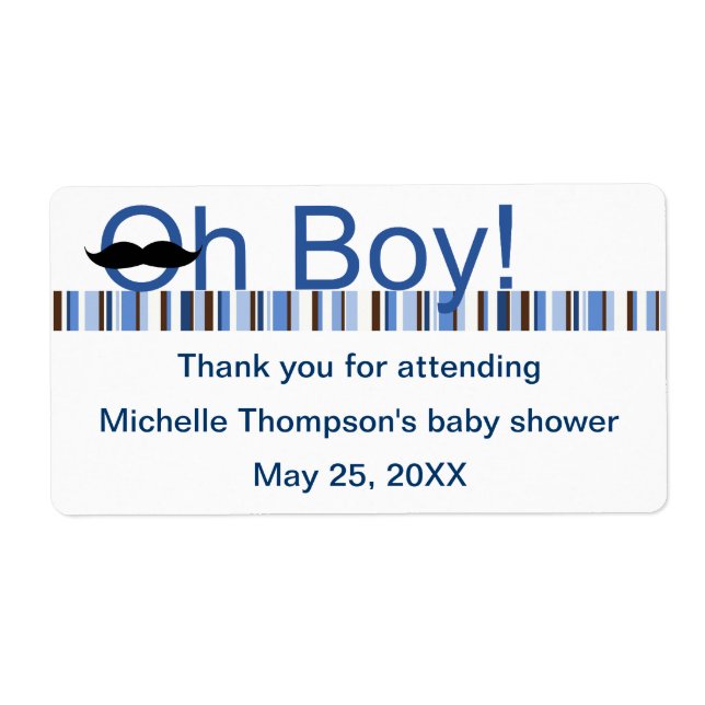 Etiqueta Botella de agua de Oh Boy Baby Shower (Frente)