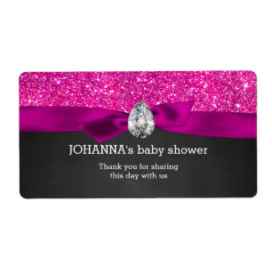 Etiqueta Botella de agua del Purpurina rosa Baby Shower Cha