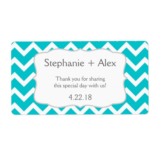 Etiqueta Botella de agua Turquesa Chevron - ¡personalizar! (Frente)