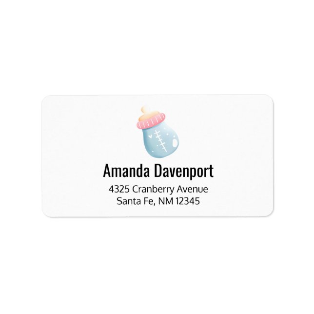 Etiqueta Botella de bebé azul y rosa (Frente)