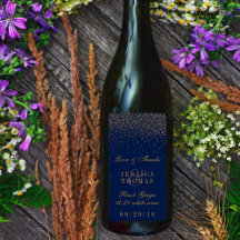 Botella de Boda de vino Navy Blue & Glam Gold Conf