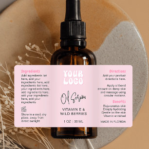 Etiqueta Botella de gotero de 1 OZ 30ml de color rosa retro