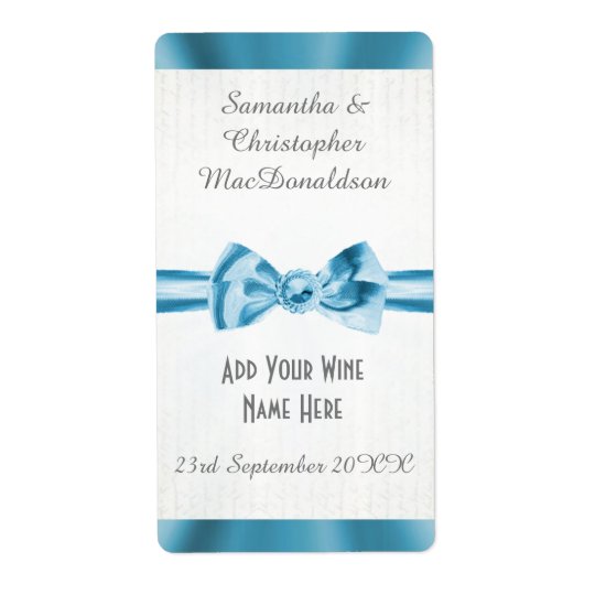 Etiqueta Botella de vino azul claro del boda del arco de la