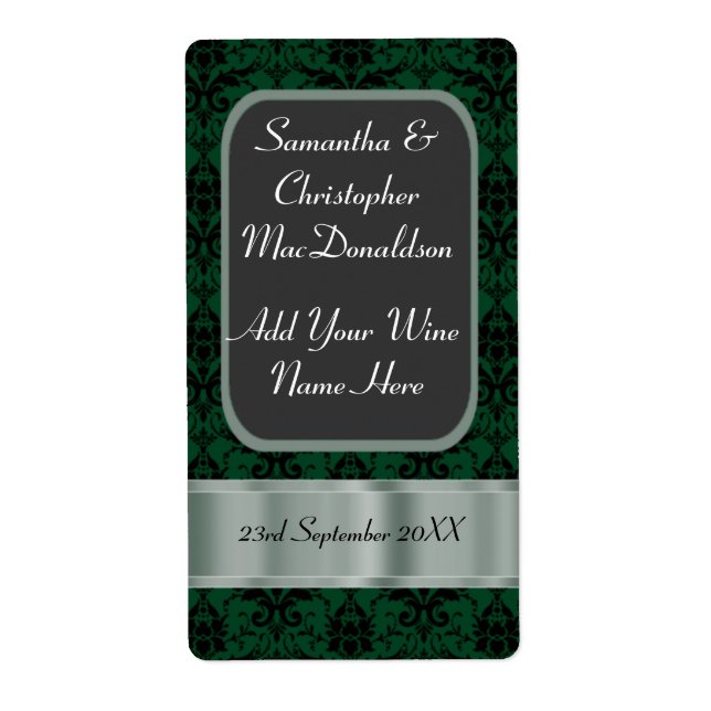Etiqueta Botella de vino negro y verde damasco (Frente)