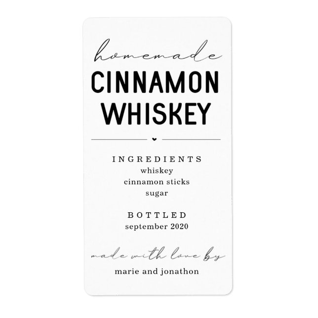Etiqueta Botella personalizada casera de Cinnamon Whiskey (Frente)