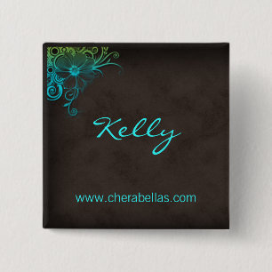 Etiqueta Botón Salon Spa Floral Azul Verde