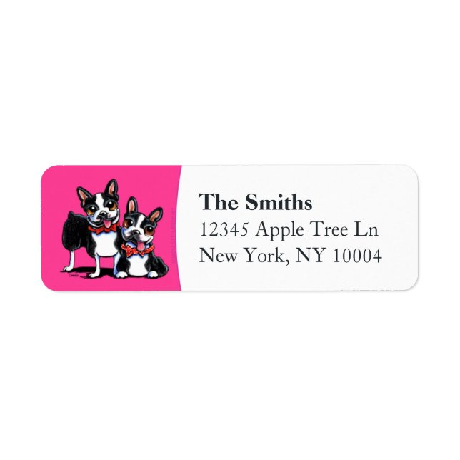 Etiqueta Bowtie Boston terriers Hot Pink (Frente)