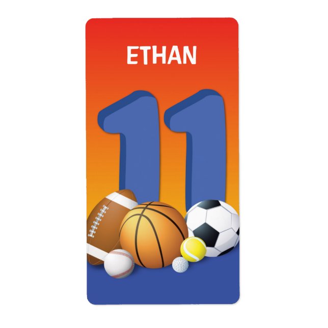 Etiqueta Boy 11th Birthday Sports Balls (Frente)