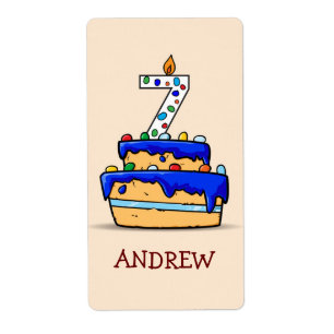 Etiqueta Boy 7 cumpleaños, 7 en dulce pastel azul