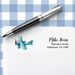 Etiqueta Boy Cute Blue Airplane Viajes Niños Personalizado