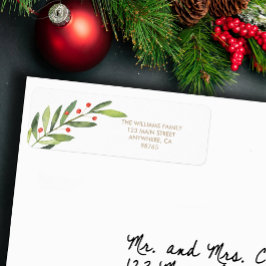Etiqueta Branch and Berries Red Christmas Return Address