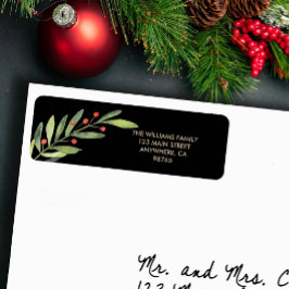 Etiqueta Branch and Berries Red Christmas Return Address