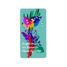 Etiqueta Brasil con un loro colorido