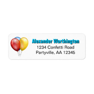 Etiqueta Bright Blue Birthday Balloons Address