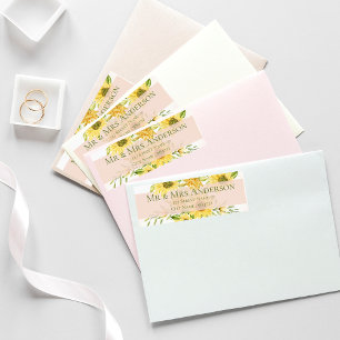 Etiqueta Bright Yellow Sunflower Floral Return Address