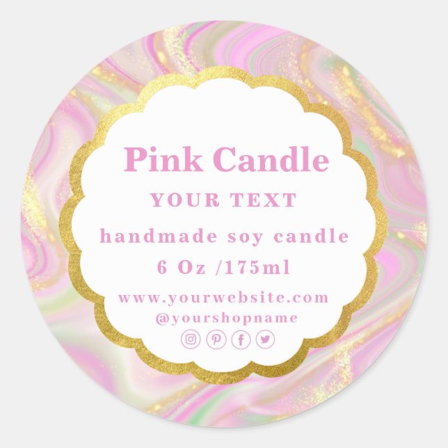 Etiqueta brillante de mármol rosa elegante dorado (Anverso)
