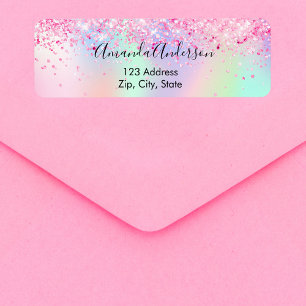 Etiqueta Brillo holográfico rosa sonrosado de dirección de