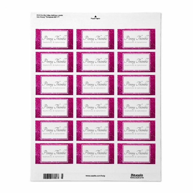 Etiqueta brillo purpurina rosa personalizado (Hoja Entera)
