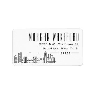Etiqueta Brooklyn, Nueva York, Modern Deco Skyline Large