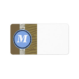 Etiqueta Brown and Blue Zebra Pattern Monogram