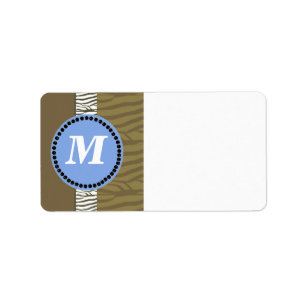 Etiqueta Brown and Blue Zebra Pattern Monogram