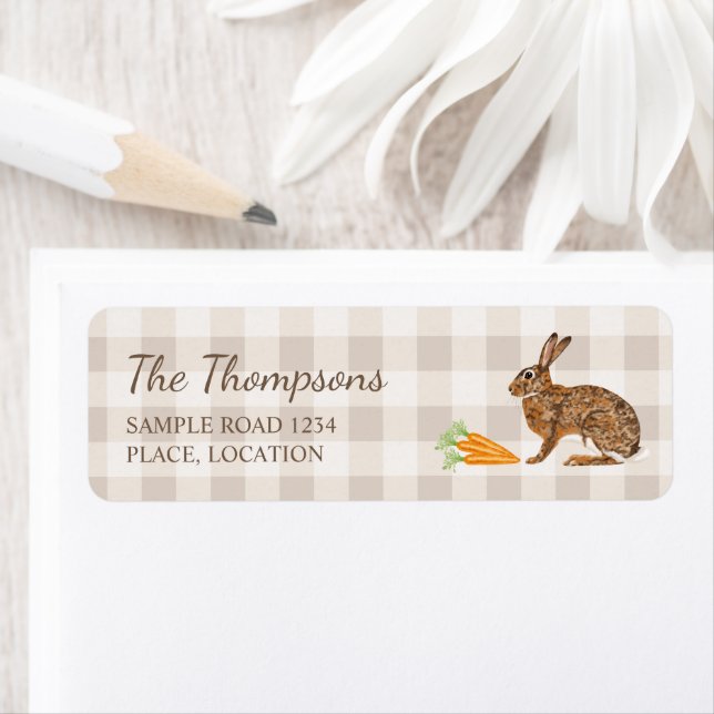 Etiqueta Brown Bunny And Carrots Beige Gingham Easter (In situ)