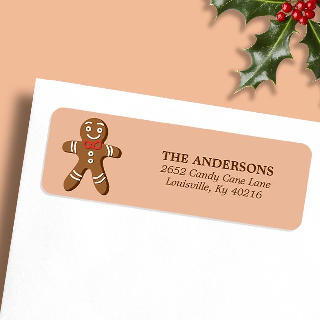 Etiqueta Brown Gingerbread Man Navidades Dirección de Retor (Subido por el creador)
