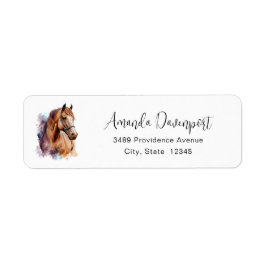 Etiqueta Brown Horse Head Portrait in Watercolor Address