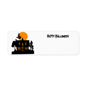 Etiqueta Bruja de Halloween y casa embrujada