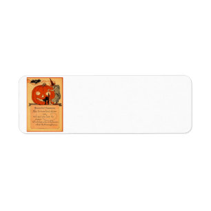 Etiqueta Bruja de la Calabaza Gato Negro Murciélago Vintage