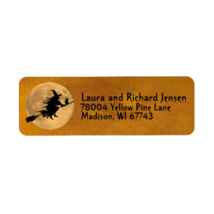 Etiqueta Bruja del vuelo de la Luna Llena de Halloween y