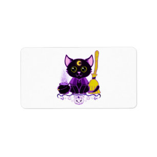 Etiqueta Bruja Gato Negro Cute de Halloween