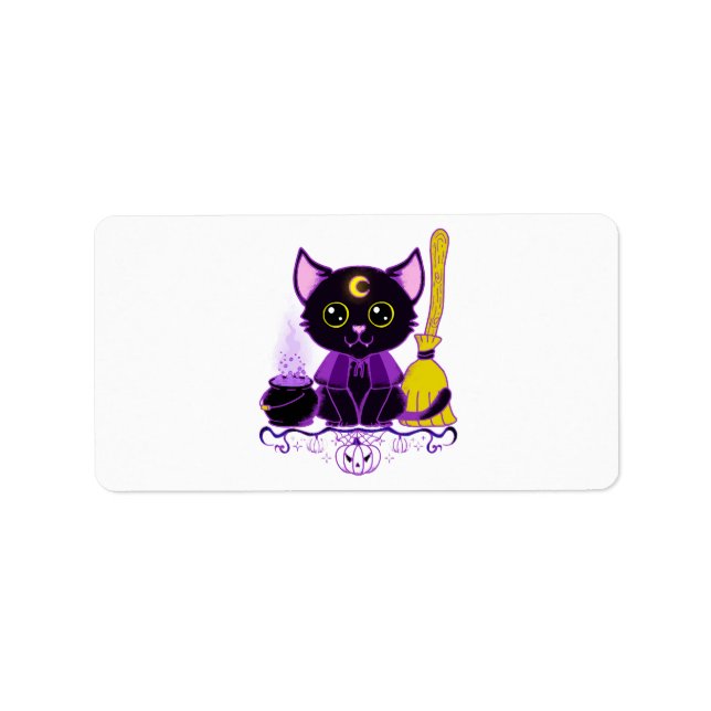 Etiqueta Bruja Gato Negro Cute de Halloween (Frente)