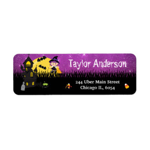 Etiqueta Bruja Halloween Haunted House Purple