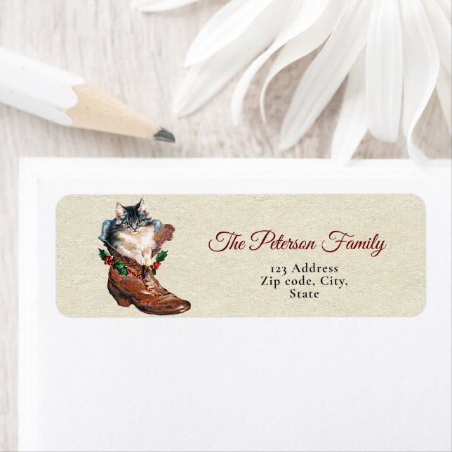 Etiqueta Buen gatito de Navidad festivo en el arranque (In situ)