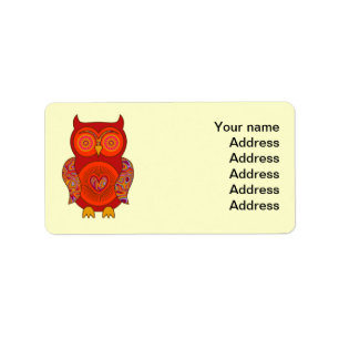 Etiqueta Búho psicodélico rojo