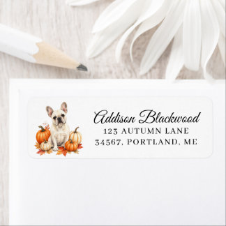 Etiqueta Bulldog Francés Crema con Calabazas de Otoño