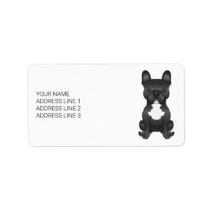 Etiqueta Bulldog Francés de Dibujos Animados en Blanco y Ne