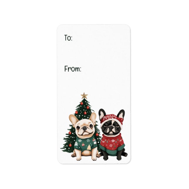 Etiqueta Bulldoges de Francia navidades (Frente)