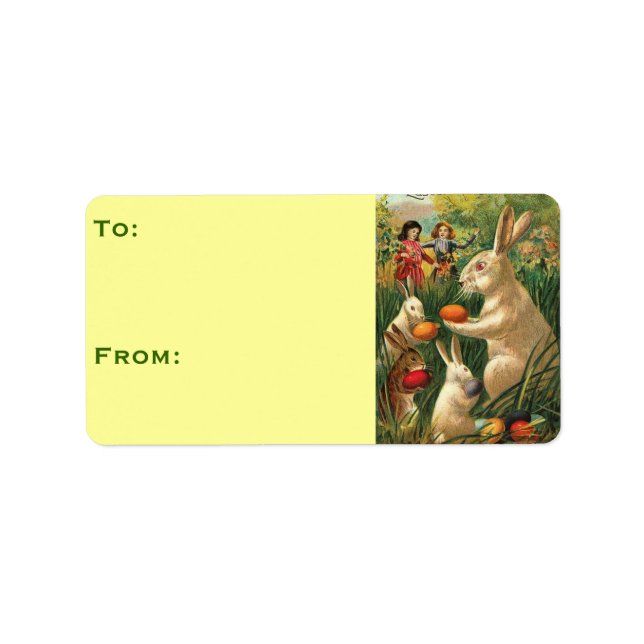 Etiqueta Bunnies de Pascua con huevos (Frente)