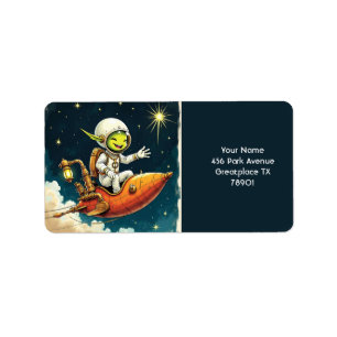 Etiqueta Buque espacial Fantasy Cute Alien